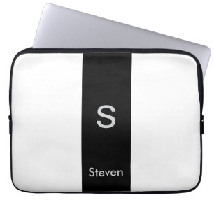 Monogram Twee Tone Modern Zwart en Wit Laptop Sleeve