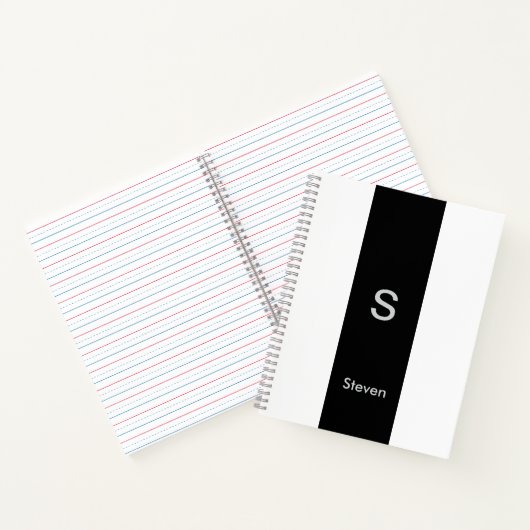 Monogram Twee Tone Modern Zwart en Wit Notitieboek (Binnen)