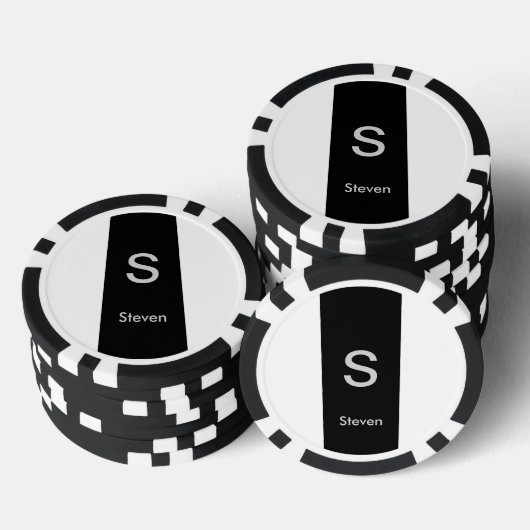 Monogram Twee Tone Modern Zwart en Wit Poker Chips (Opstapeling)