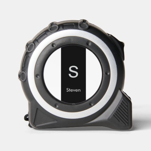 Monogram Twee Tone Modern Zwart en Wit Rolmaat (Voorkant)