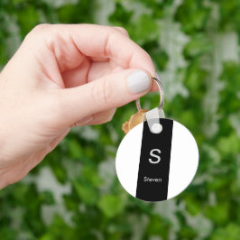 Monogram Twee Tone Modern Zwart en Wit Sleutelhanger