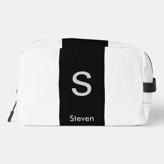 Monogram Twee Tone Modern Zwart en Wit Toilettasje (Achterkant)