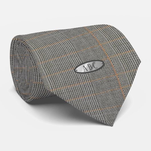 Monogram Tweed Look Tie - Grijs Elegant Cadeau Voo Stropdas (Opgerold)