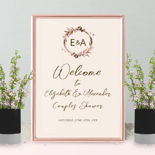Monogram Tweedeling Bruiloft Welcome Sign Board Poster