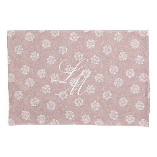 Monogram tweedig blauw roze William Morris Marigol Kussensloop (Voorkant)