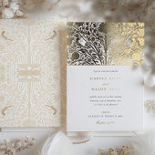 Monogram Tweelingvogels Victoriaans Bruiloft Folie Uitnodiging