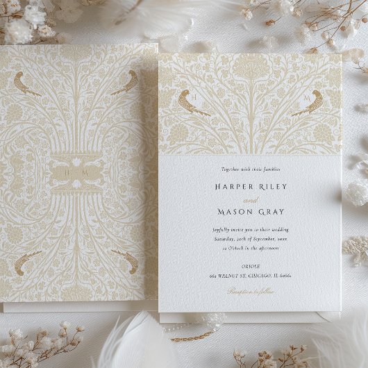 Monogram Tweelingvogels Victoriaans Bruiloft Kaart