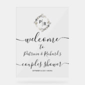Monogram Tweepersoons Bruiloftsfeest Welkomstbord Acryl Bord (Voorkant)