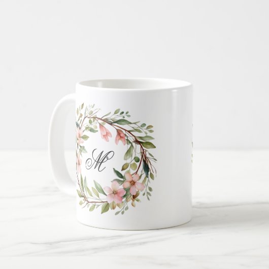Monogram  Twig en Wildflower Krans Koffiemok (Voorkant links)