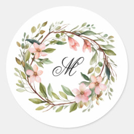 Monogram  Twig en Wildflower Krans Ronde Sticker