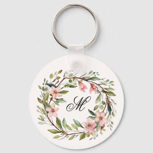 Monogram  Twig en Wildflower Krans Sleutelhanger (Voorkant)