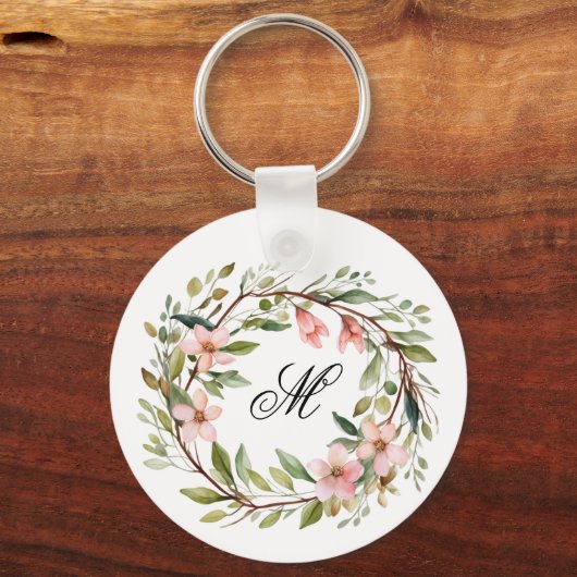 Monogram  Twig en Wildflower Krans Sleutelhanger (Voorkant)