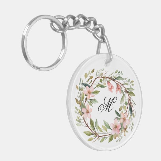 Monogram  Twig en Wildflower Krans Sleutelhanger (Voorkant Links)