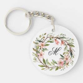 Monogram  Twig en Wildflower Krans Sleutelhanger