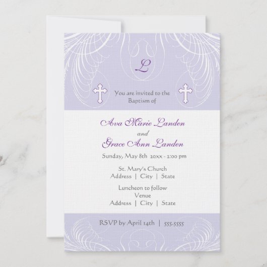 Monogram Twin Girls Baptism Invitation Kaart (Voorkant)
