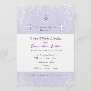 Monogram Twin Girls Baptism Invitation Kaart