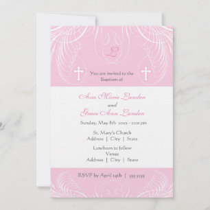 Monogram Twin Girls Baptism Invitation Kaart