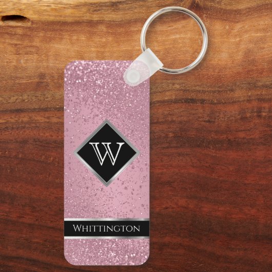 Monogram Twinkle Glitter - Roze Rose Sleutelhanger (Achterkant)