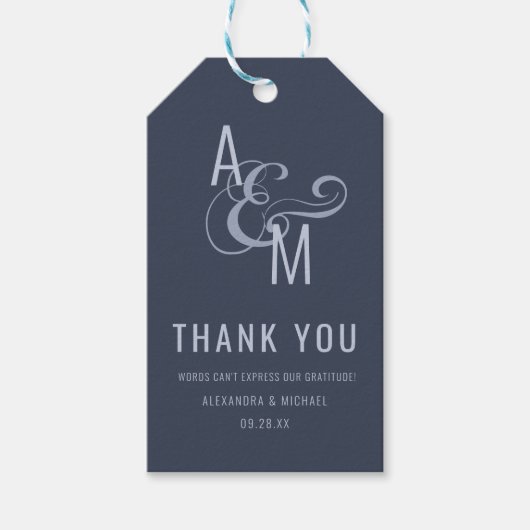 Monogram Typografie Eenvoudig huwelijk Dank je Cadeaulabel (Voorkant)