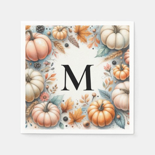 Monogram typografie Herfstpompoenen aquarel Servet (Voorkant)
