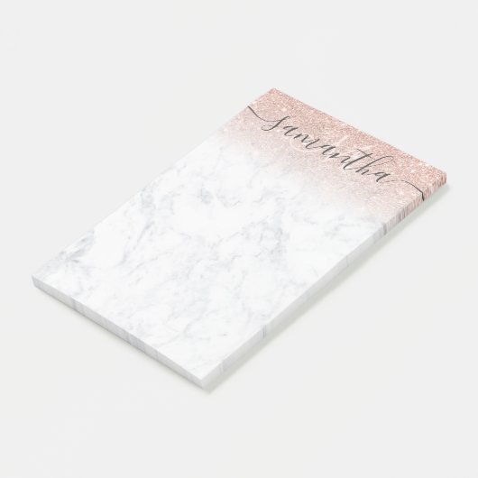 Monogram typografie marmer roos goud glitter ombre post-it® notes (Schuin)