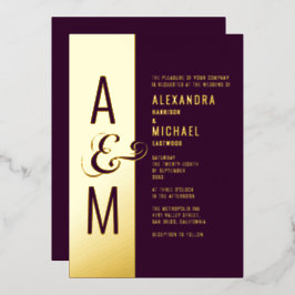 Monogram Typografie Moderne Bourgogne Trouwdag Folie Uitnodiging