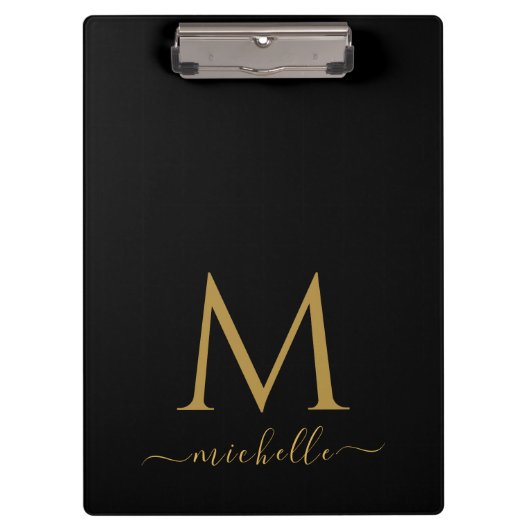 Monogram Typografie Script Persoonlijk Zwart Goud Klembord (Voorkant)