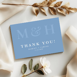 Monogram Typografie Stofblauw Bruiloft Bedankkaart