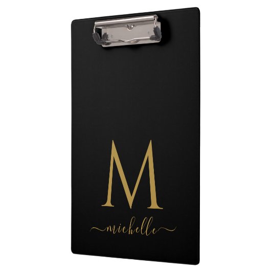 Monogram Typography Script Personalized Black Gold Klembord (Links)