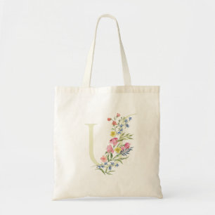 monogram U bruiloftsbloemen lente bruidsfeestje Tote Bag