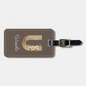 Monogram U bruine houten letter bloem Bagage Label (Voorkant horizontaal)