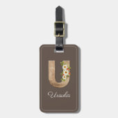 Monogram U bruine houten letter bloem Bagage Label (Voorkant verticaal)