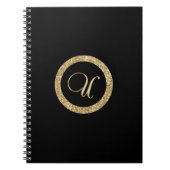 Monogram U, goud op middernacht zwart, Notitieboek (Voorkant)