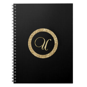 Monogram U, goud op nachtzwarte achtergrond, Notitieboek
