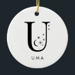 Monogram U Hemelse Naam Keramisch Ornament<br><div class="desc">Voeg een vleugje hemelse magie toe aan uw vakantiedecor met dit prachtige monogram kerstornament! Met een letter versierd met kleine sterretjes en manen eromheen en je naamkeuze eronder, is dit gepersonaliseerde ornament de perfecte aandenken voor het seizoen. Het past comfortabel tot 10 tekens voor de naam onder de letter. Of...</div>