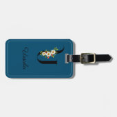 Monogram U kobalt waterverf bloem Bagagelabel (Voorkant horizontaal)