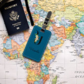 Monogram U kobalt waterverf bloem Bagagelabel