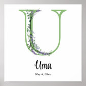 Monogram U Lavendel Eucalyptus kinderkamer poster (Voorkant)