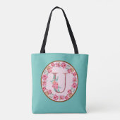 Monogram U Letter met Peony Flower Afbeelding Canv Tote Bag (Achterkant)