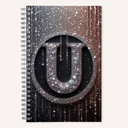 Monogram U Met Glitterende Druppels Notitieboek (Voorkant)