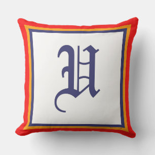 Monogram U Rood Wit Oud Engels Buitenkussen
