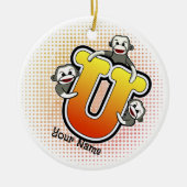 Monogram U Sock Monkey Keramisch Ornament (Voorkant)