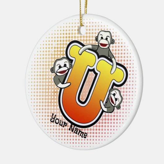 Monogram U Sock Monkey Keramisch Ornament (Links)