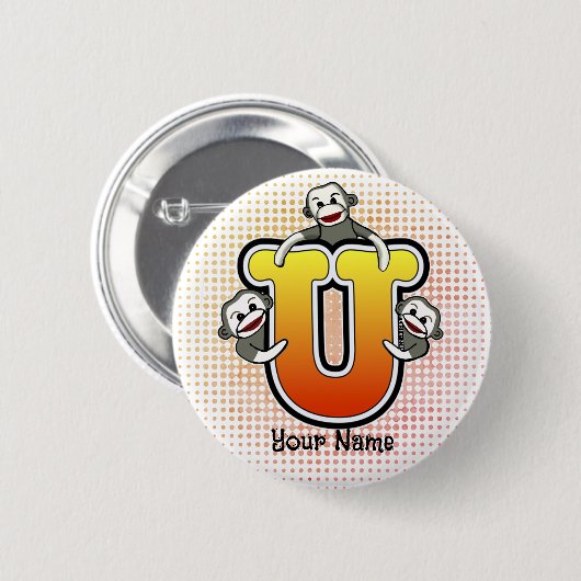 Monogram U Sock Monkey Ronde Button 5,7 Cm (Voorkant /achterkant)