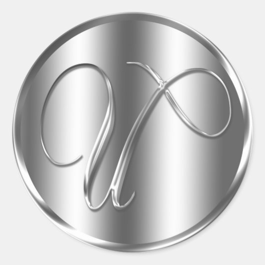 Monogram U Zilverkleurde Weddenschap Ronde Sticker (Voorkant)