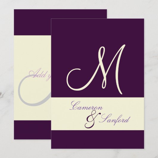 Monogram/Uitnodigingen/Pruim/Crème Kaart (Voorkant / Achterkant)