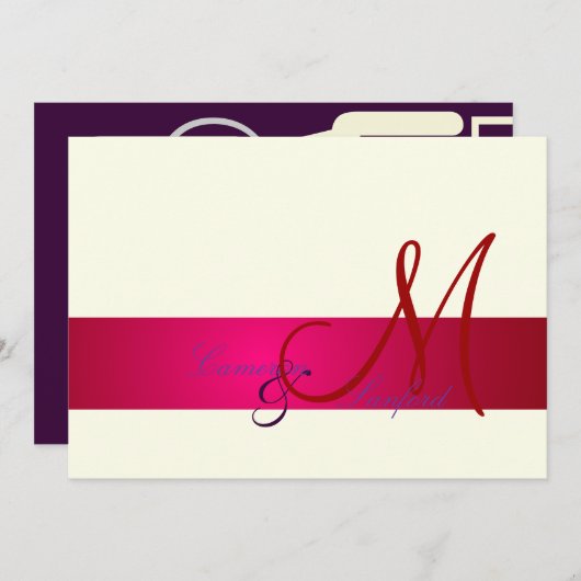 Monogram/Uitnodigingen/Pruim/Crème Kaart (Voorkant / Achterkant)