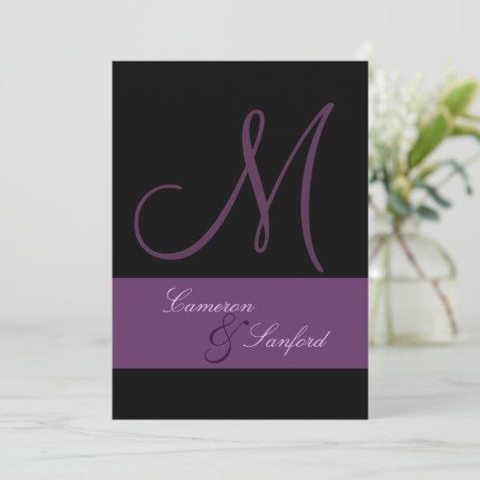 Monogram/Uitnodigingen/pruim/zwart Kaart (Staand voorkant)