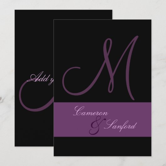 Monogram/Uitnodigingen/pruim/zwart Kaart (Voorkant / Achterkant)
