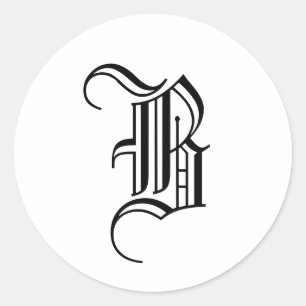 Monogram uitnodigingszegel "B" Oud Engels Zwart Ronde Sticker